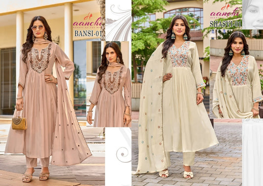 Shashvi And Bansi Aanchi Mul Chanderi Readymade Anarkali Suits Exporter India