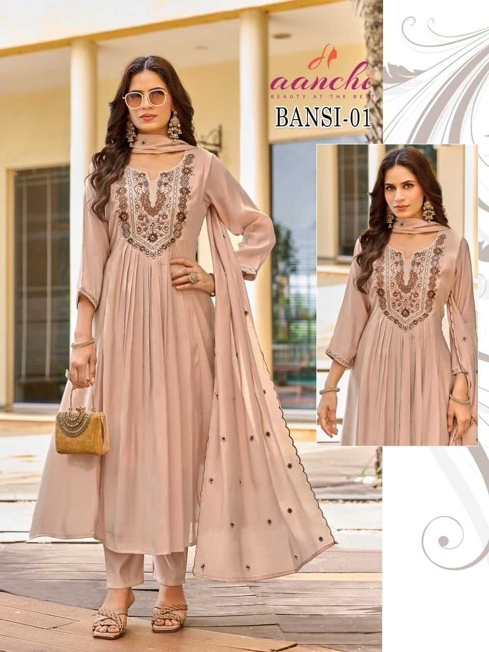 Shashvi And Bansi Aanchi Mul Chanderi Readymade Anarkali Suits Exporter India
