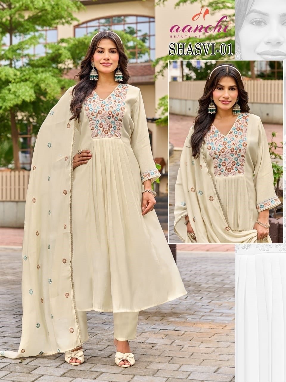 Shashvi And Bansi Aanchi Mul Chanderi Readymade Anarkali Suits Exporter India