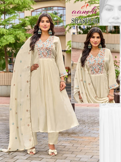 Shashvi And Bansi Aanchi Mul Chanderi Readymade Anarkali Suits Exporter India