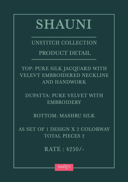 Shauni Naariti Silk Jacquard Velvet Suits Wholesaler Gujarat