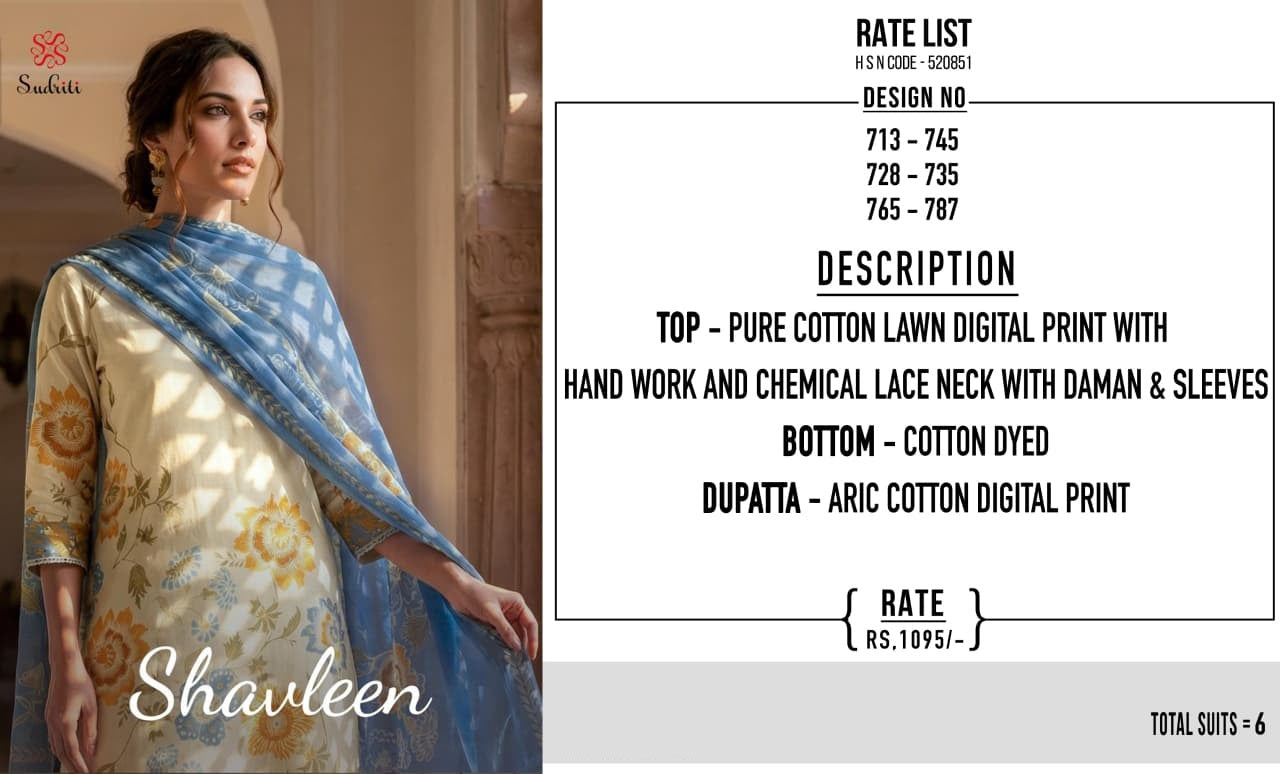 Shavleen Sudriti Sahiba Cotton Lawn Salwar Suits Supplier India