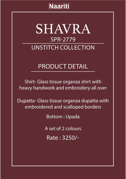 Shavra 2779 Naariti Tissue Organza Pant Style Suits Wholesaler Ahmedabad