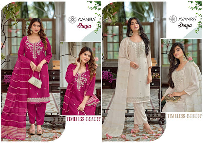 Shaya Avanira Roman Silk Readymade Pant Style Suits Wholesaler Ahmedabad