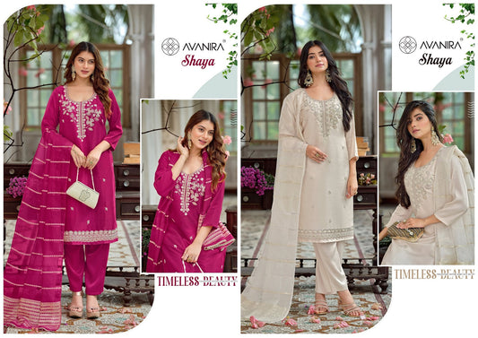 Shaya Avanira Roman Silk Readymade Pant Style Suits Wholesaler Ahmedabad