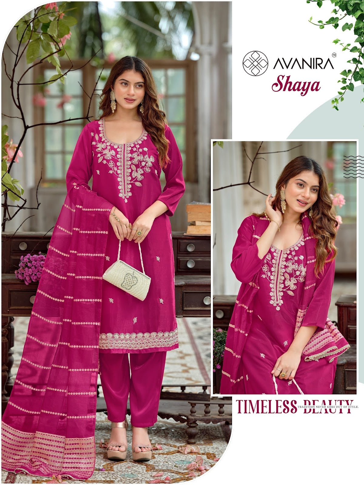 Shaya Avanira Roman Silk Readymade Pant Style Suits Wholesaler Ahmedabad