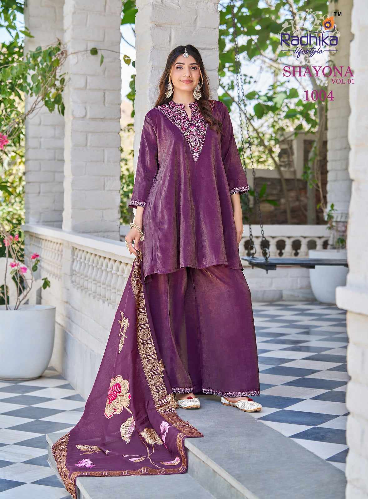 Shayona Vol 1 Radhika Lifestyle Simmer Readymade Plazzo Style Suits Exporter Gujarat