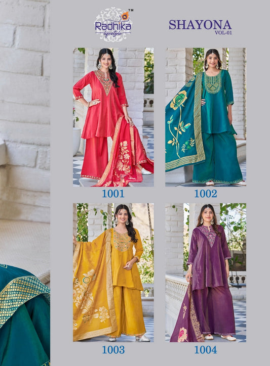 Shayona Vol 1 Radhika Lifestyle Simmer Readymade Plazzo Style Suits Exporter Gujarat