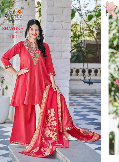 Shayona Vol 1 Radhika Lifestyle Simmer Readymade Plazzo Style Suits Exporter Gujarat