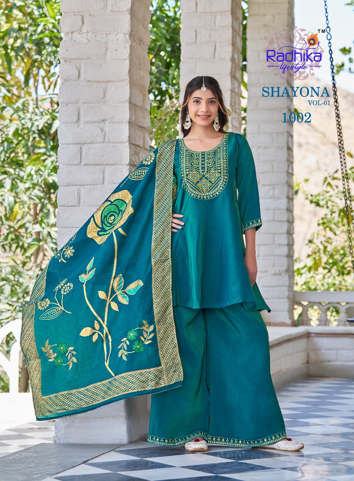 Shayona Vol 1 Radhika Lifestyle Simmer Readymade Plazzo Style Suits Exporter Gujarat