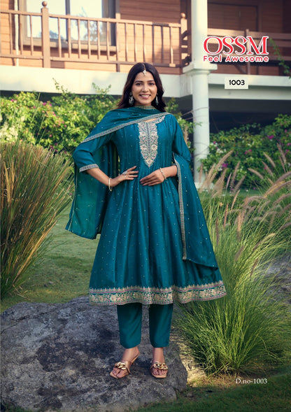 Shayra Ossm Vichitra Silk Readymade Anarkali Suits Wholesaler Ahmedabad