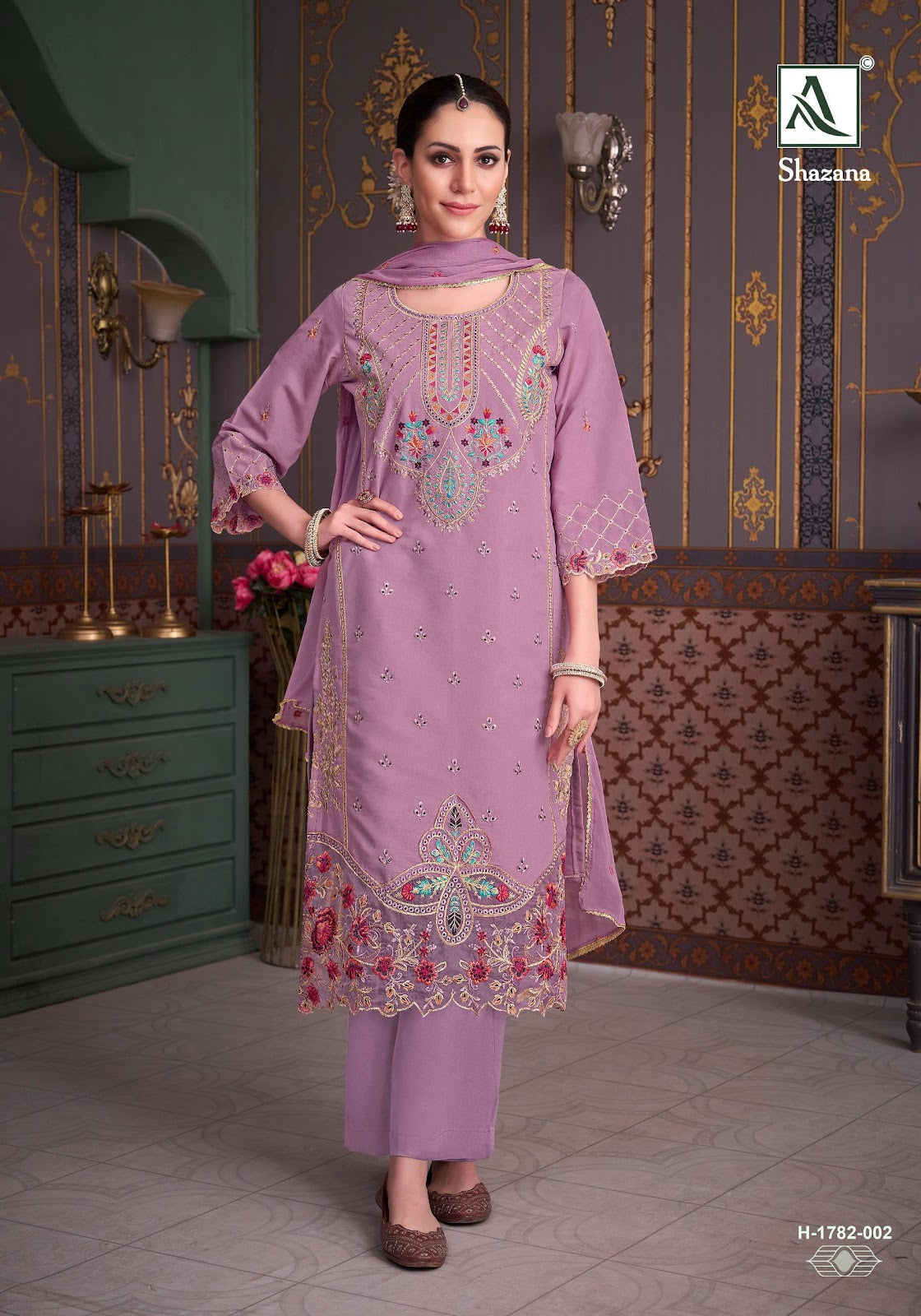 Shazana Alok Roman Silk Karachi Salwar Suits Supplier India