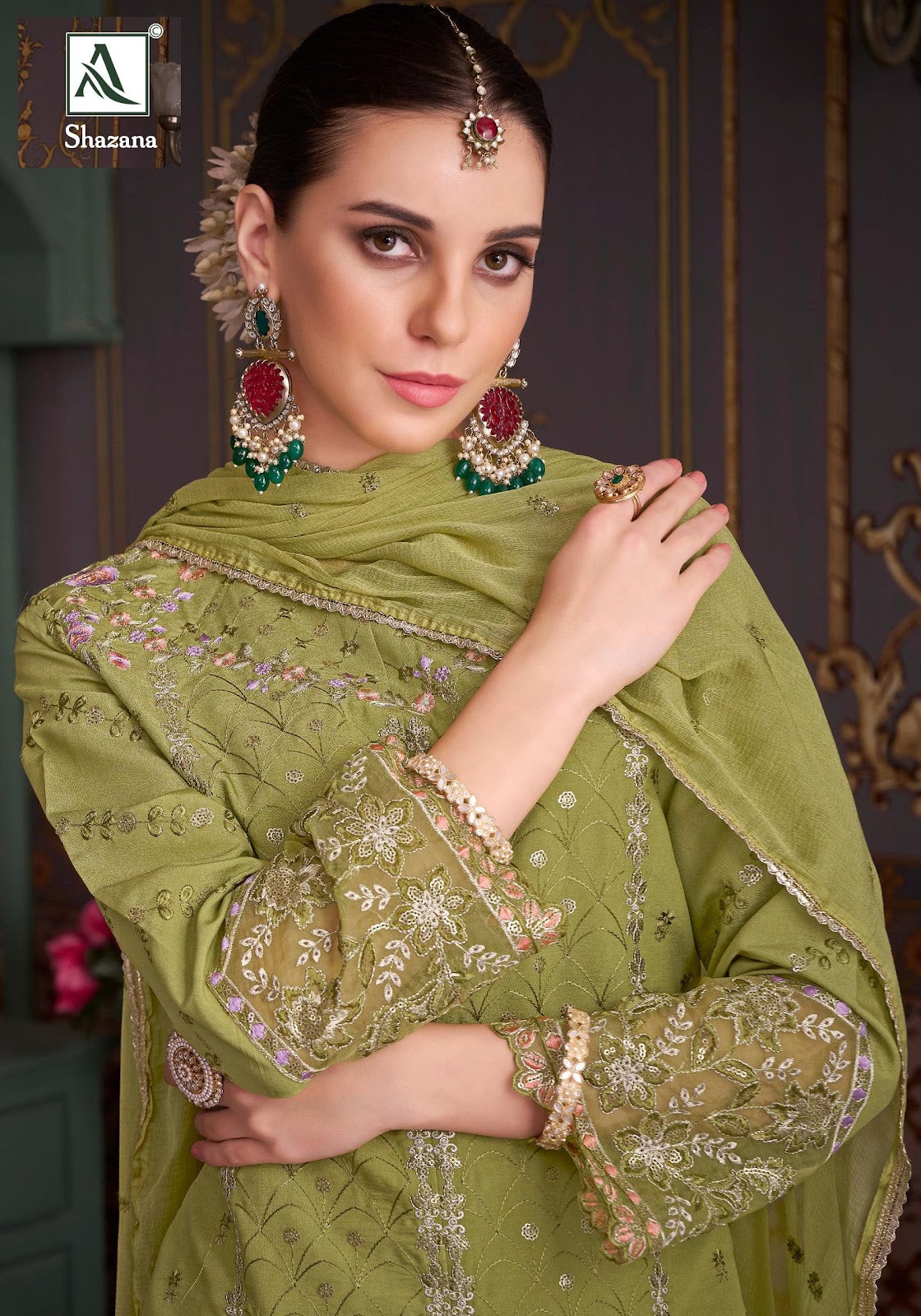 Shazana Alok Roman Silk Karachi Salwar Suits Supplier India