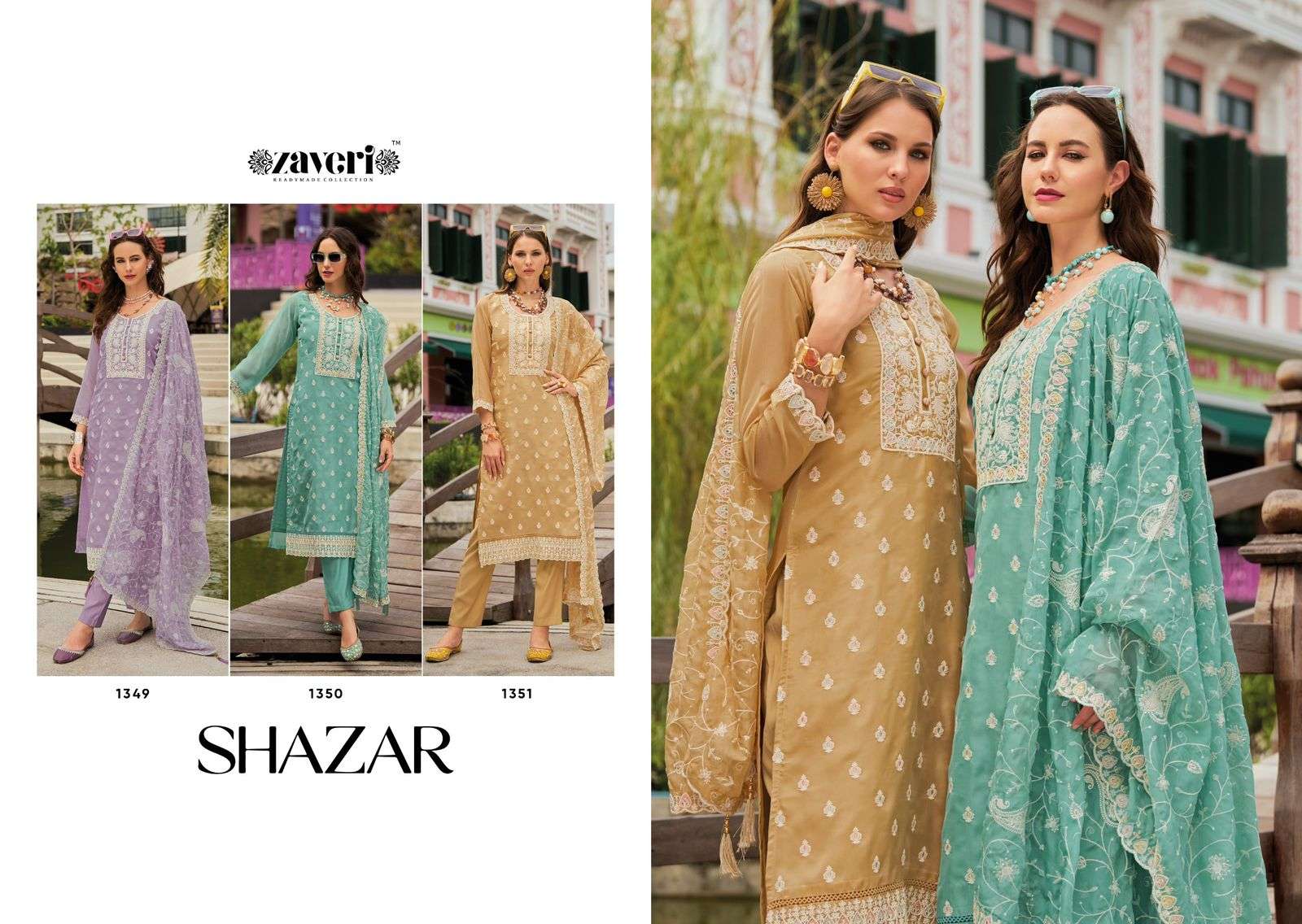 Shazar Zaveri Soft Organza Readymade Pant Style Suits Exporter Ahmedabad