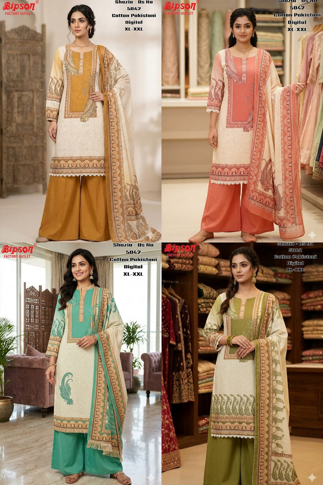 Shazia 5042 Bipson Prints Cotton Karachi Readymade Suits Supplier India