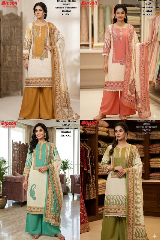 Shazia 5042 Bipson Prints Cotton Karachi Readymade Suits Supplier India