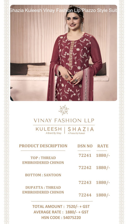 Shazia Kuleesh Vinay Fashion Llp Chinon Plazzo Style Suits Wholesaler Ahmedabad