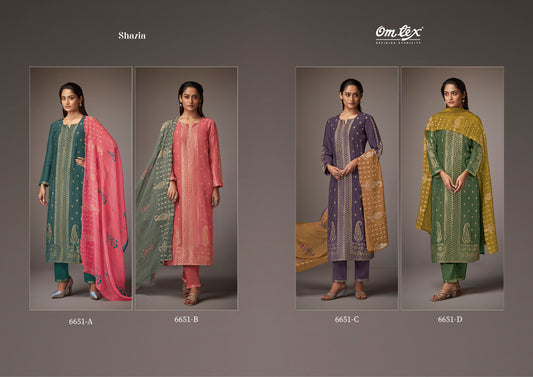 Shazia Omtex Muslin Jacquard Pant Style Suits Supplier India