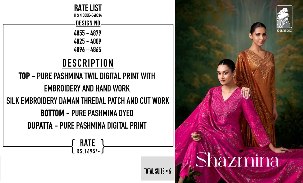 Shazmina Sahiba Twill Pashmina Suits Wholesaler Gujarat