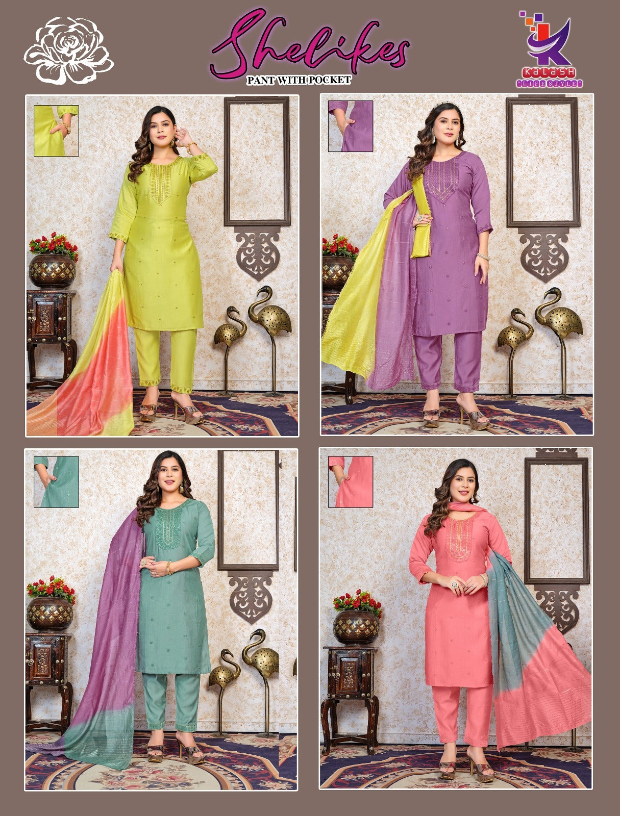 She Likes Mlm Kalash Lifestyle Vetican Readymade Pant Style Suits Wholesale Price