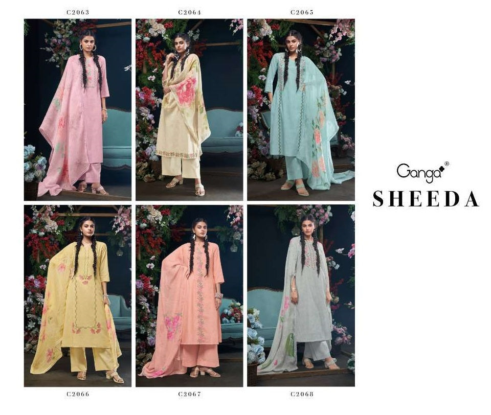 Sheeda C2063-2068 Ganga Premium Cotton Plazzo Style Suits Manufacturer Gujarat