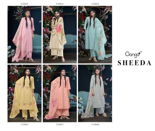 Sheeda C2063-2068 Ganga Premium Cotton Plazzo Style Suits Manufacturer Gujarat