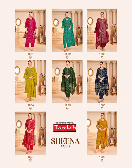 Sheena Vol 1 Taniksh Rayon Foil Readymade Pant Style Suits Manufacturer Ahmedabad