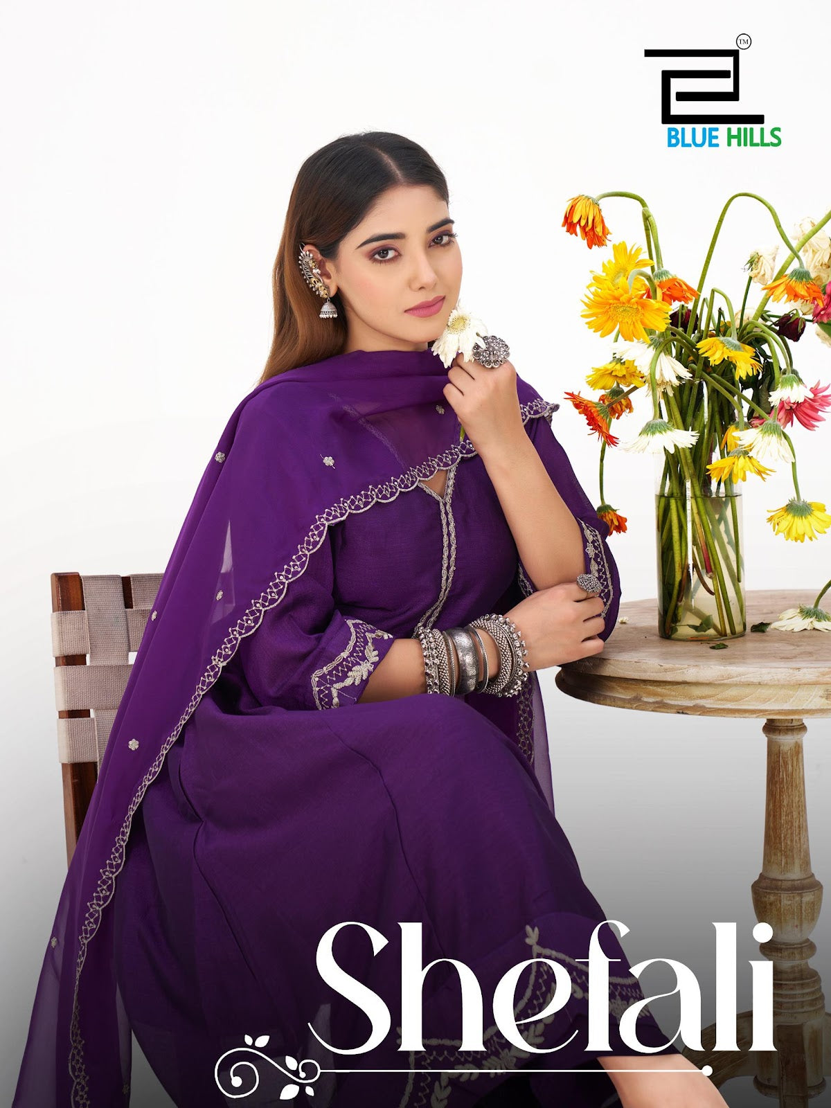 Shefali Blue Hills Vichitra Silk Readymade Plazzo Style Suits Exporter India