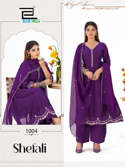 Shefali Blue Hills Vichitra Silk Readymade Plazzo Style Suits Exporter India