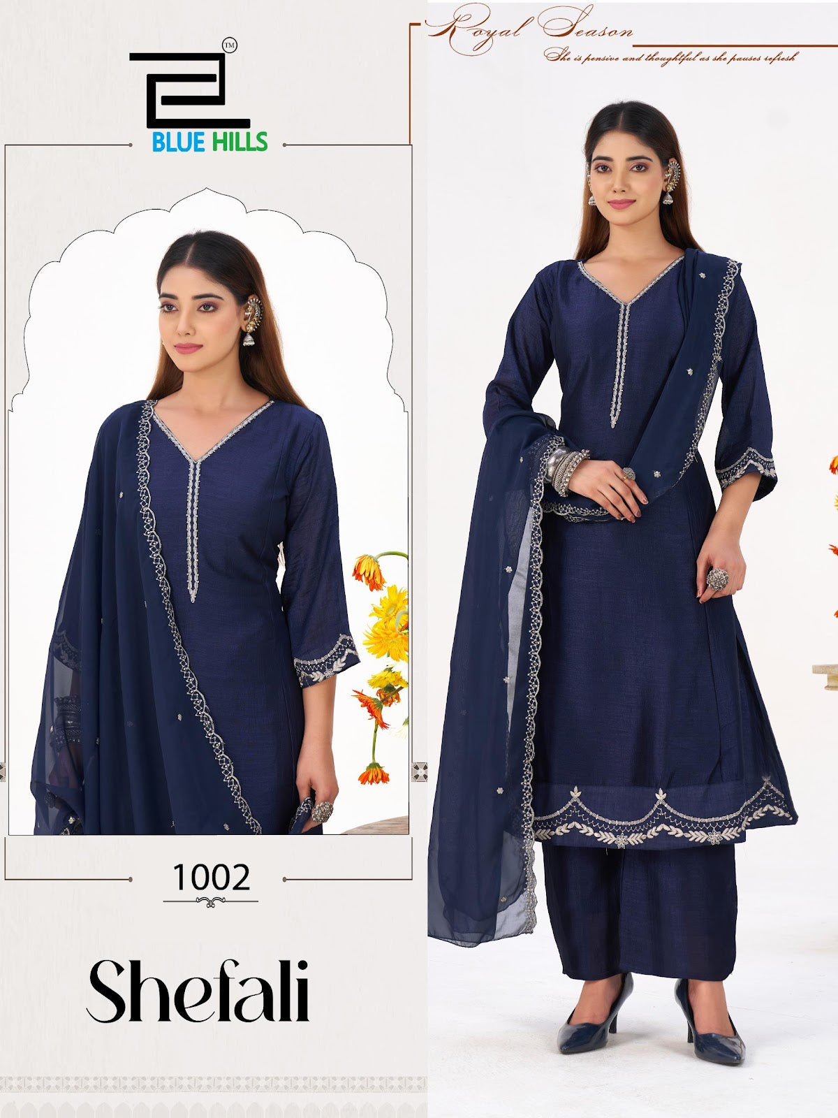 Shefali Blue Hills Vichitra Silk Readymade Plazzo Style Suits Exporter India