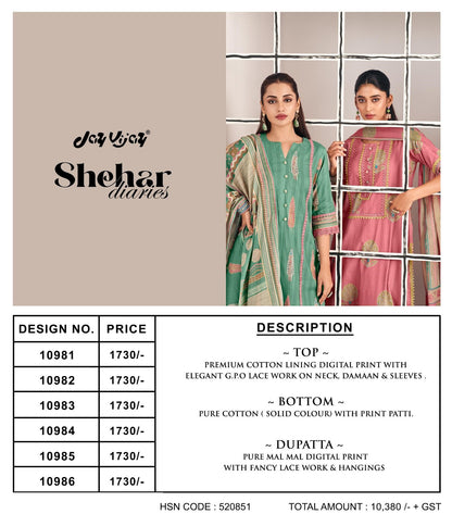 Shehar Diaries Jay Vijay Cotton Pant Style Suits Exporter