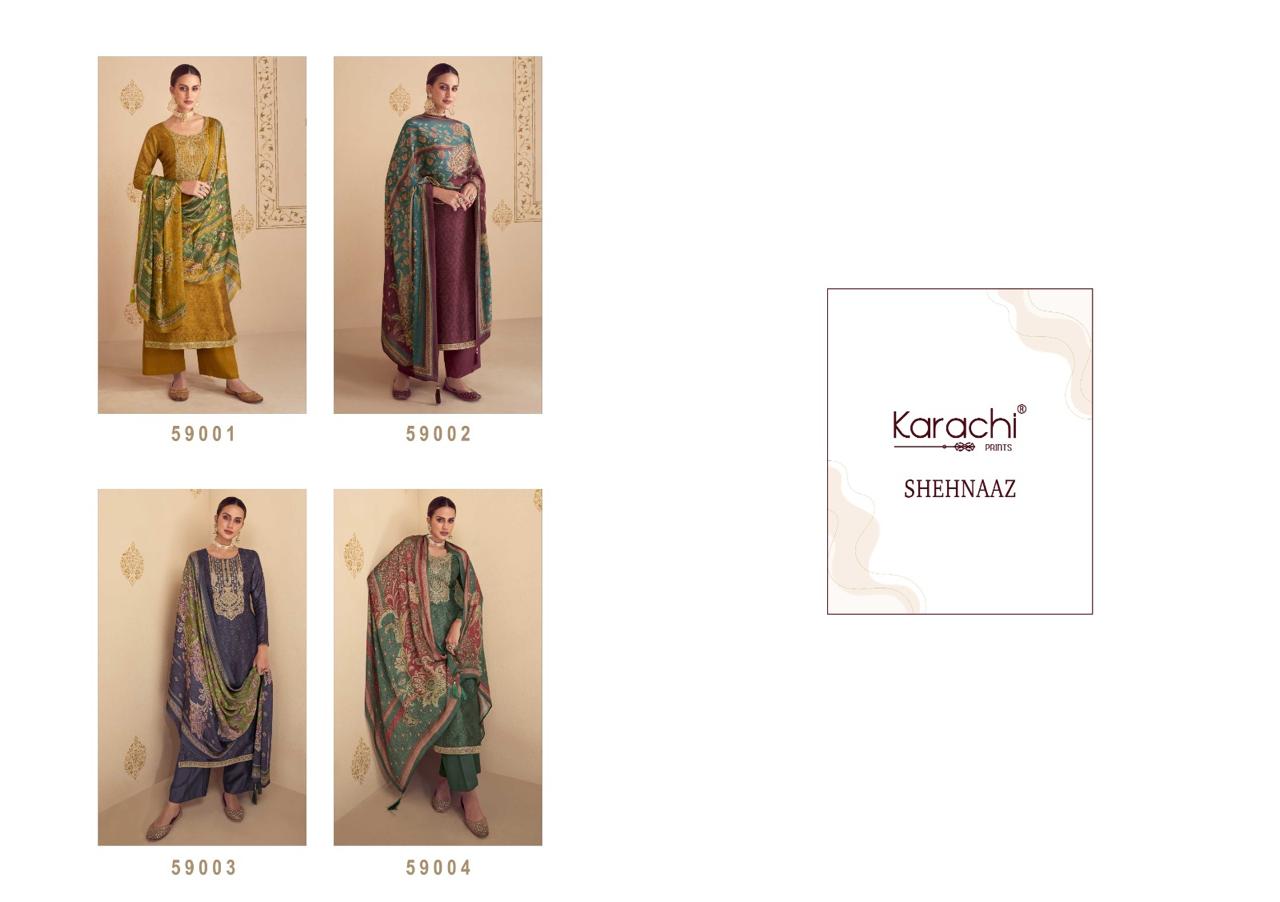 Shehnaaz Karachi Prints Russian Silk Pant Style Suits Exporter Gujarat