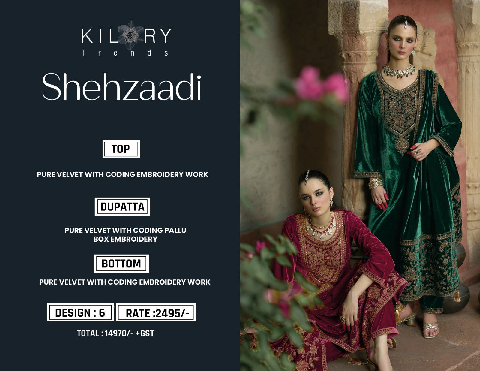 Shehzaadi Kilory Velvet Suits Manufacturer India
