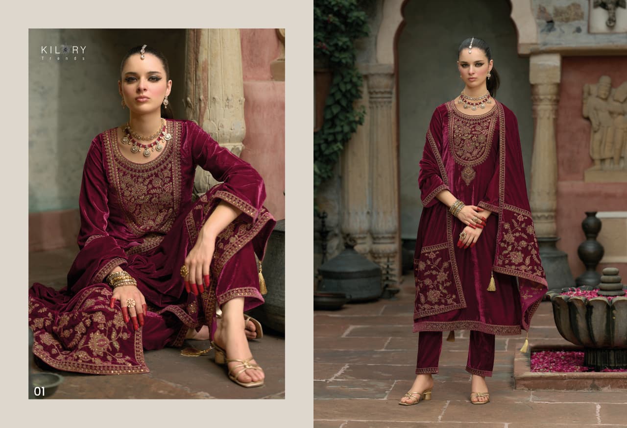Shehzaadi Kilory Velvet Suits Manufacturer India