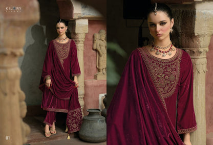 Shehzaadi Kilory Velvet Suits Manufacturer India