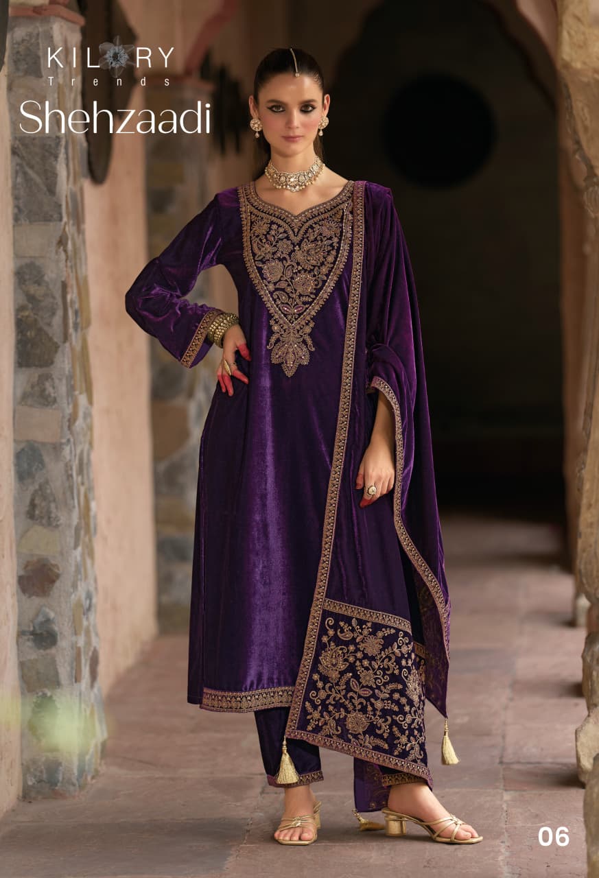 Shehzaadi Kilory Velvet Suits Manufacturer India