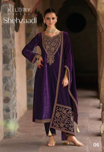 Shehzaadi Kilory Velvet Suits Manufacturer India