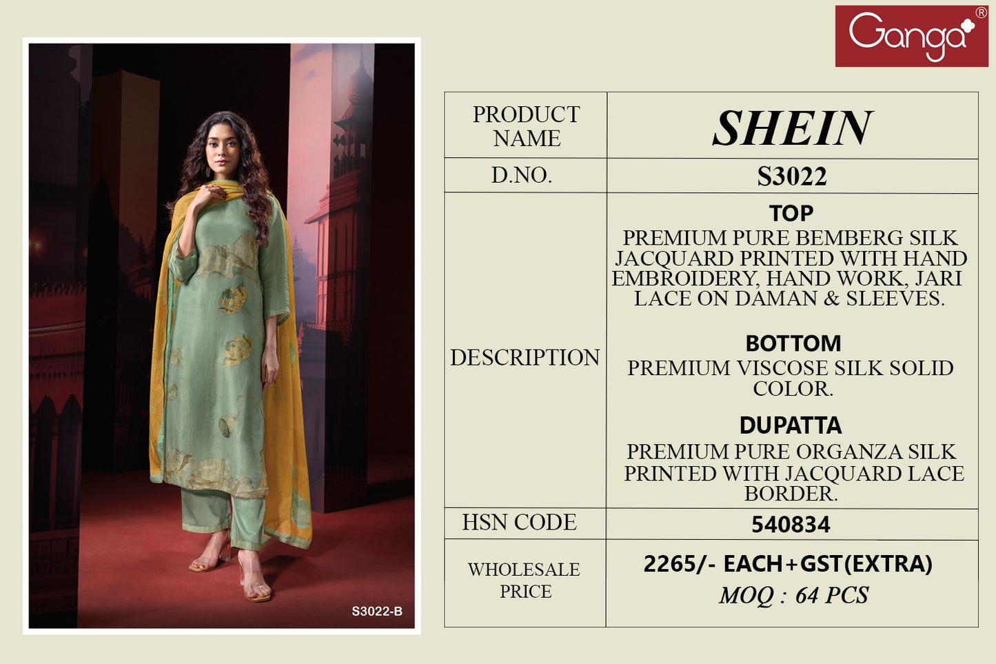 Shein 3022 Ganga Premium Bemberg Plazzo Style Suits Manufacturer