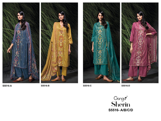 Sherin S5516 Ganga Cotton Satin Pant Style Suits Manufacturer Gujarat