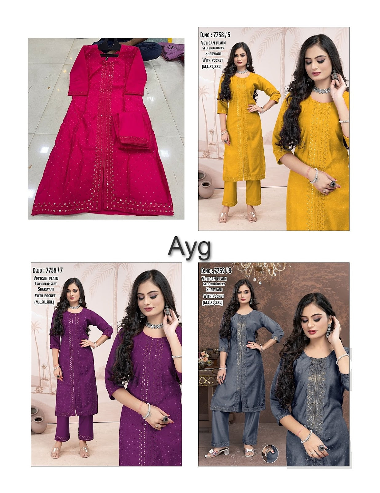 Sherwani Style 1308 Ayg Vetican Kurti Pant Set Wholesale Rate