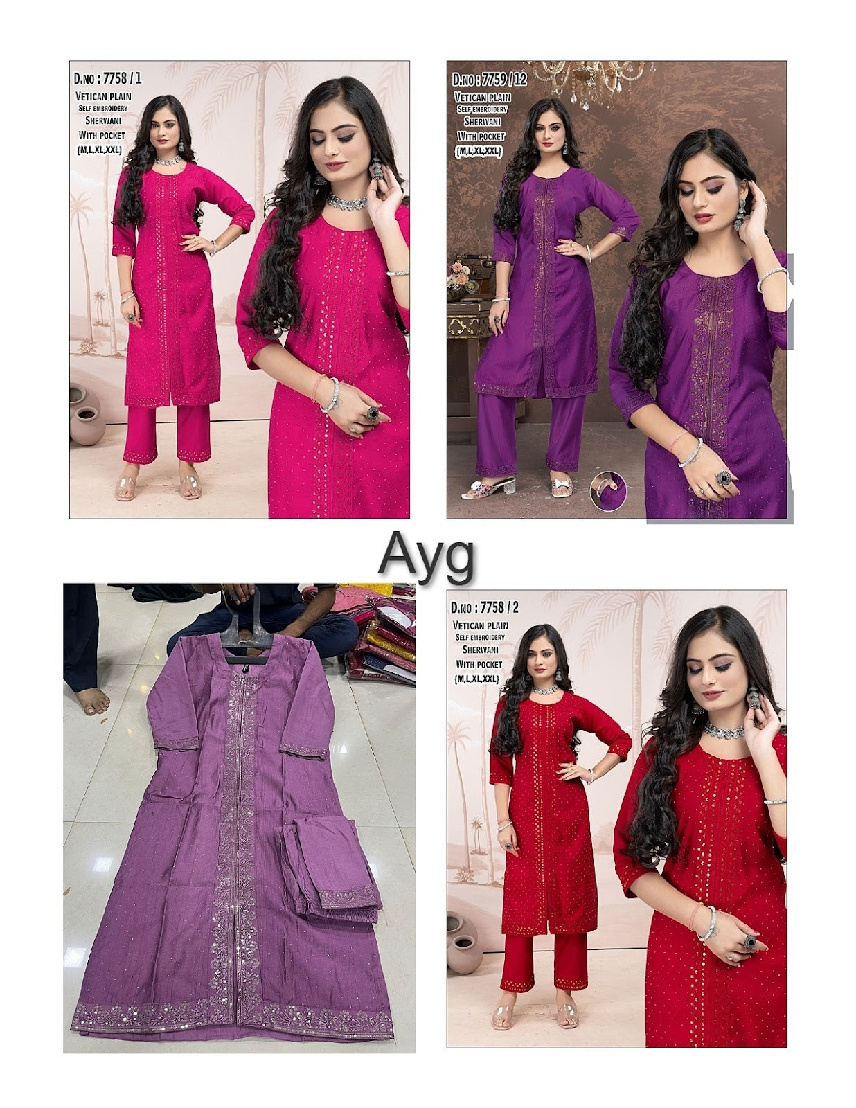 Sherwani Style 1308 Ayg Vetican Kurti Pant Set Wholesale Rate