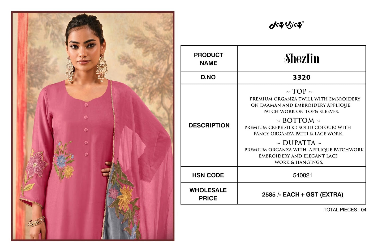 Shezlin 3320 Jay Vijay Organza Pant Style Suits Exporter Gujarat