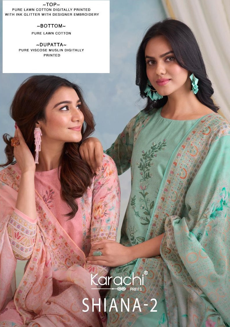 Shiana 2 Karachi Prints Pure Lawn Pant Style Suits Wholesaler Gujarat