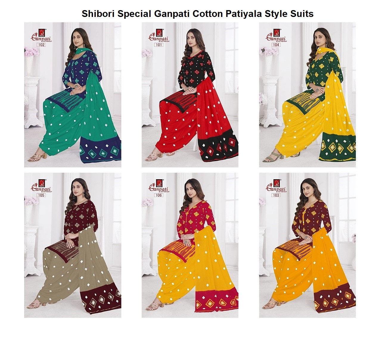 Shibori Special Ganpati Cotton Patiyala Style Suits Wholesaler Ahmedabad