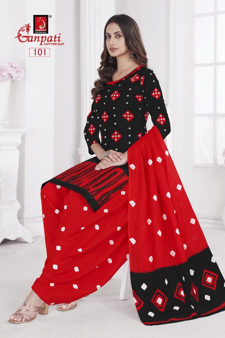 Shibori Special Ganpati Cotton Patiyala Style Suits Wholesaler Ahmedabad