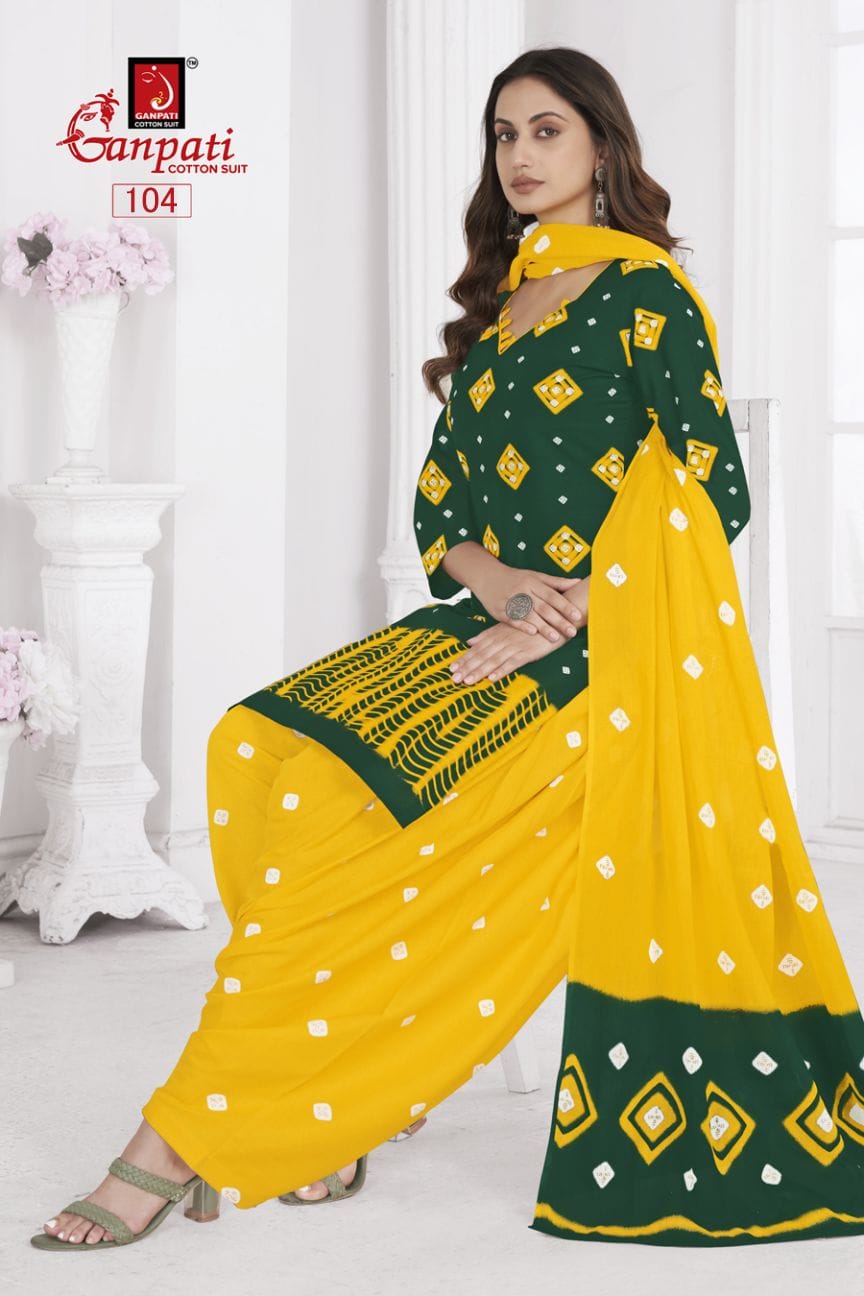 Shibori Special Ganpati Cotton Patiyala Style Suits Wholesaler Ahmedabad