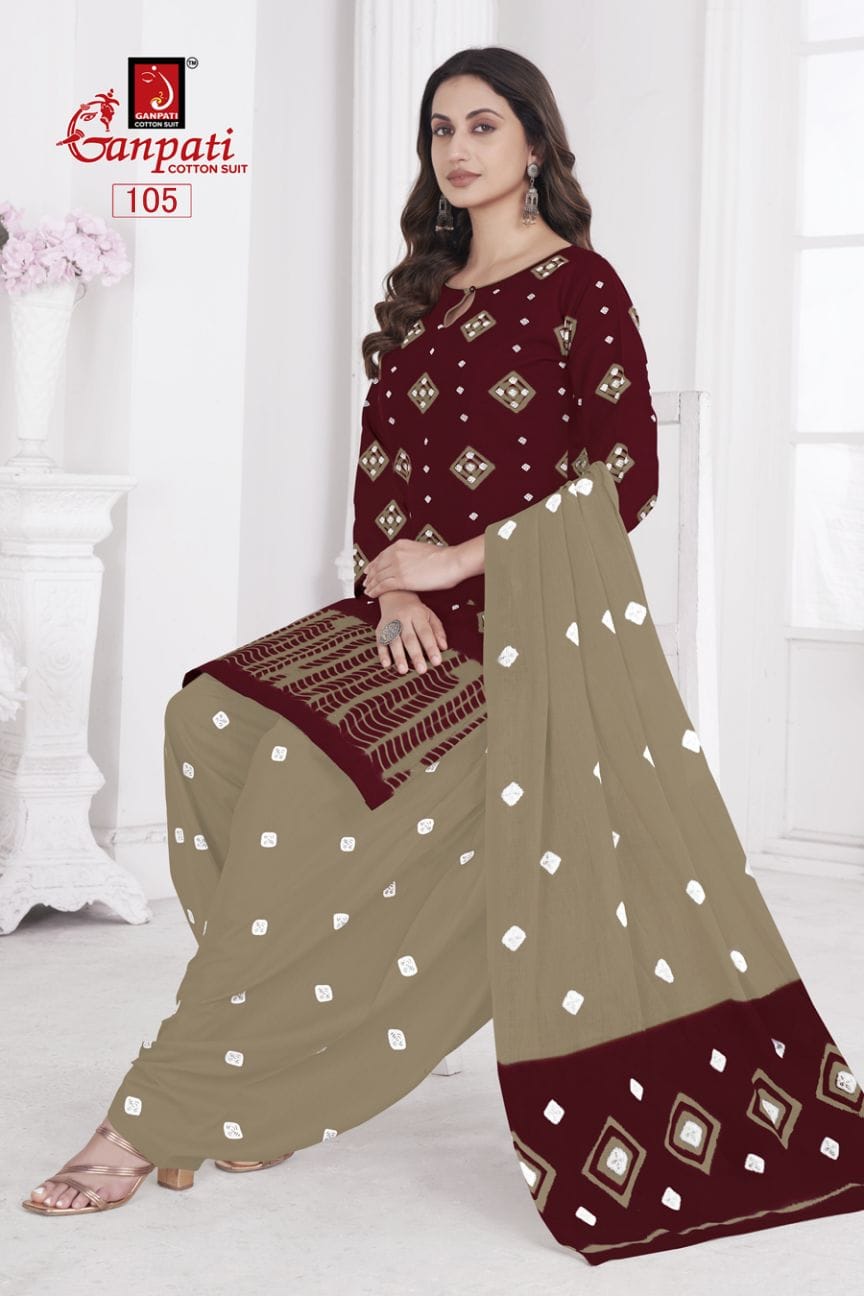 Shibori Special Ganpati Cotton Patiyala Style Suits Wholesaler Ahmedabad