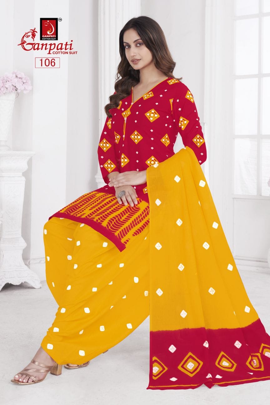 Shibori Special Ganpati Cotton Patiyala Style Suits Wholesaler Ahmedabad