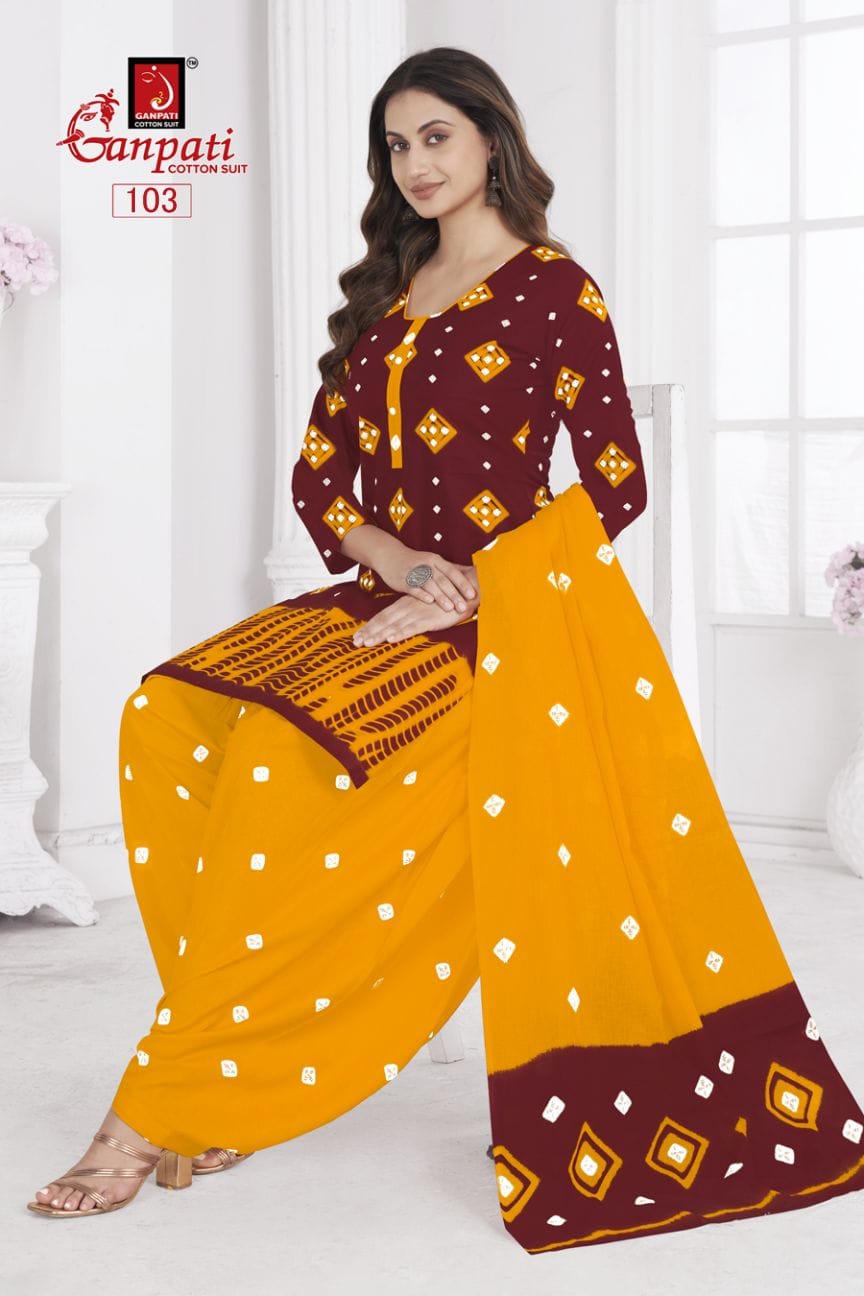 Shibori Special Ganpati Cotton Patiyala Style Suits Wholesaler Ahmedabad
