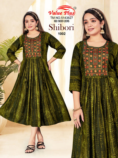Shibori Value Plus Heavy Rayon Anarkali Kurtis Wholesaler India